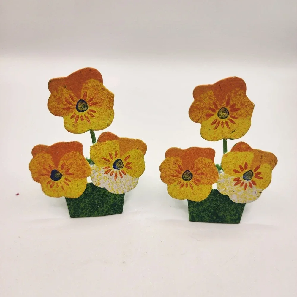 Set Of 8 Fall Leaves Flowers Metal Napkin Ring Holders Hand Painted Thanksgiving